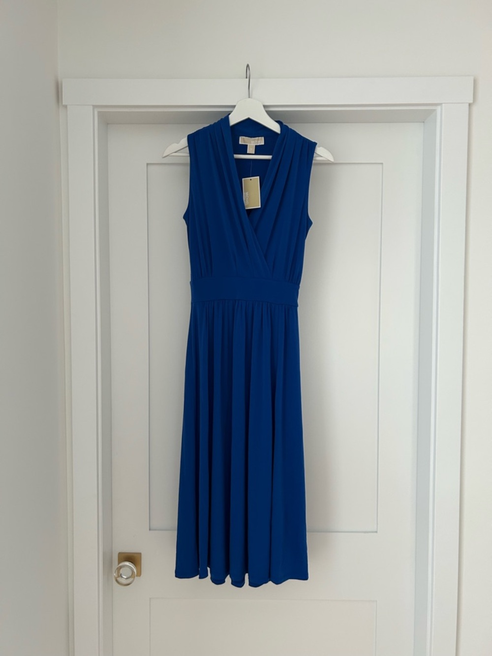 Michael Kors Cobalt Blue Sleeveless V-Neck Midi Dress